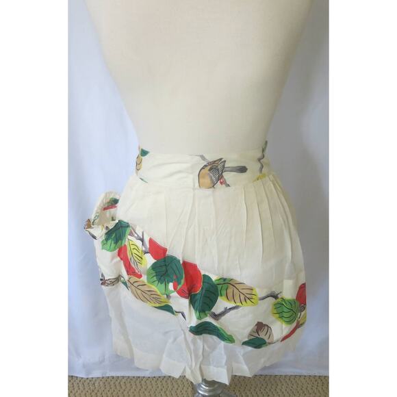 VINTAGE 1950/1960 Half Apron Handmade Pocket Beige with Leaves Tomatoes - Picture 1 of 12